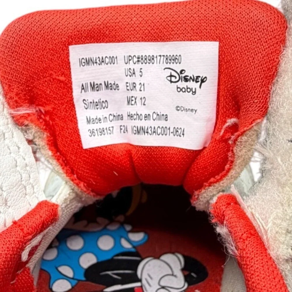Disney‎ Baby Minnie Mouse Sneakers Kids Size 5 White Red Good Polka Dot Bow